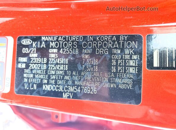 KNDCC3LC3M5476926 2021 KIA NIRO Orange Engine compartment view