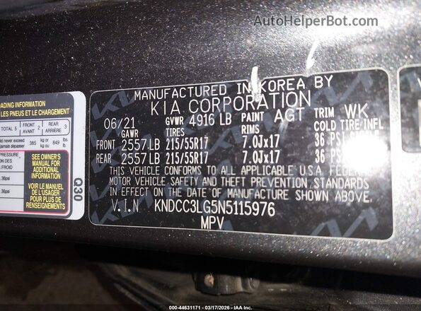 KNDCC3LG5N5115976 2022 KIA NIRO EV Gray 