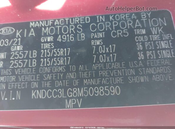 KNDCC3LG8M5098590 2021 KIA NIRO EV Красный Вид подкапотного пространства