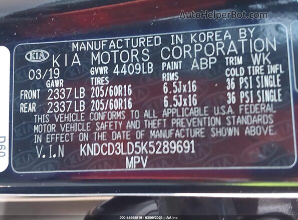 KNDCD3LD5K5289691 2019 KIA NIRO PLUG-IN HYBRID Black Вид підкапотного простору