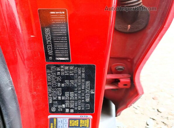 KNDCE3LC1K5259396 2019 KIA NIRO Red VIN კოდის სტიკერის ხედი