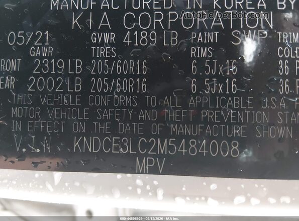 KNDCE3LC2M5484008 2021 KIA NIRO White Vista del compartimento del motor