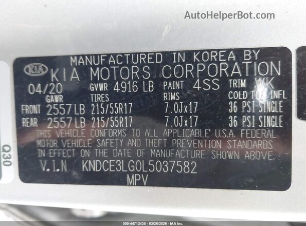 KNDCE3LG0L5037582 2020 KIA NIRO EV Silver Widok komory silnika