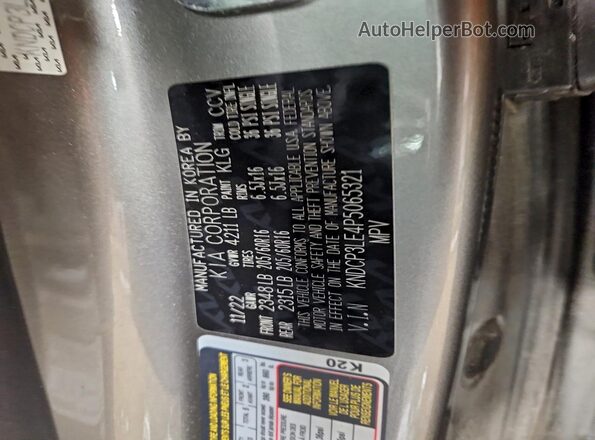 KNDCP3LE4P5065321 2023 KIA NIRO Gray Вид наклейки з VIN-кодом