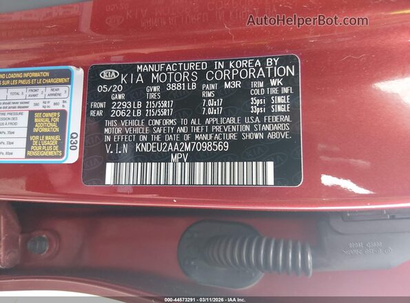 KNDEU2AA2M7098569 2021 KIA SELTOS Orange Вид підкапотного простору
