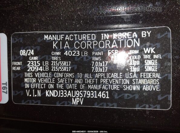 KNDJ33AU9S7931461 2025 KIA SOUL Black 