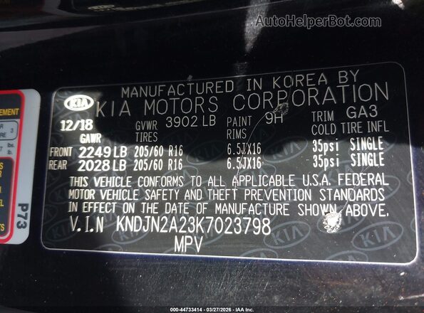 KNDJN2A23K7023798 2019 KIA SOUL Черный Вид подкапотного пространства