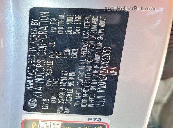 KNDJN2A2XK7022650 2019 KIA SOUL Silver 
