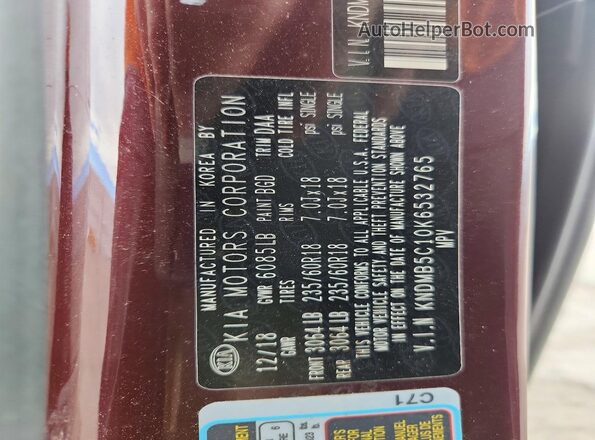 KNDMB5C10K6532765 2019 KIA SEDONA Burgundy 