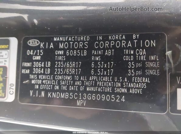 KNDMB5C13G6090524 2016 KIA SEDONA Gray Engine compartment view