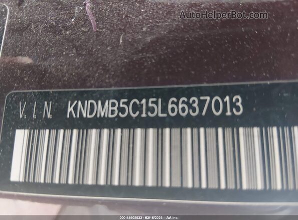 KNDMB5C15L6637013 2020 KIA SEDONA Maroon 