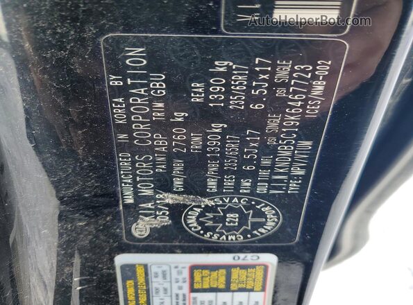 KNDMB5C19K6467723 2019 KIA SEDONA Black VIN կոդի պիտակի տեսք