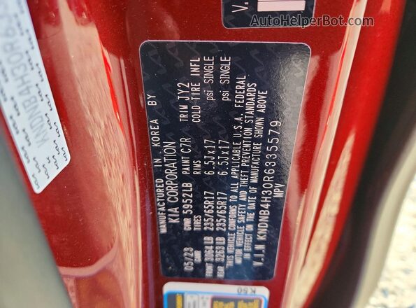 KNDNB4H30R6335579 2024 KIA CARNIVAL Red VIN կոդի պիտակի տեսք