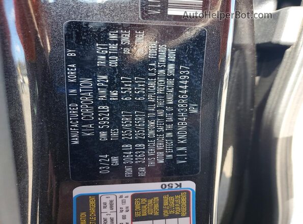 KNDNB4H38R6444937 2024 KIA CARNIVAL Black Widok naklejki z numerem VIN