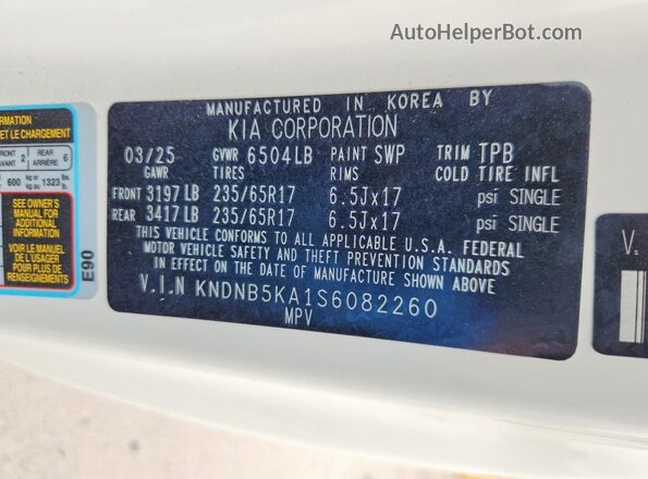 KNDNB5KA1S6082260 2025 KIA CARNIVAL White Вид наклейки з VIN-кодом