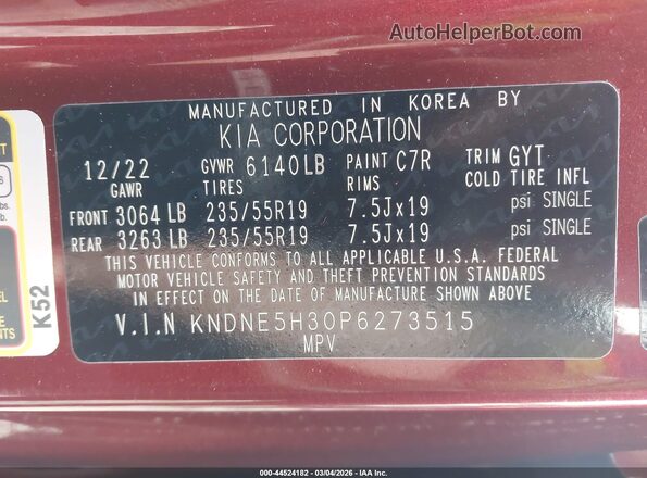 KNDNE5H30P6273515 2023 KIA CARNIVAL MPV Красный Вид подкапотного пространства