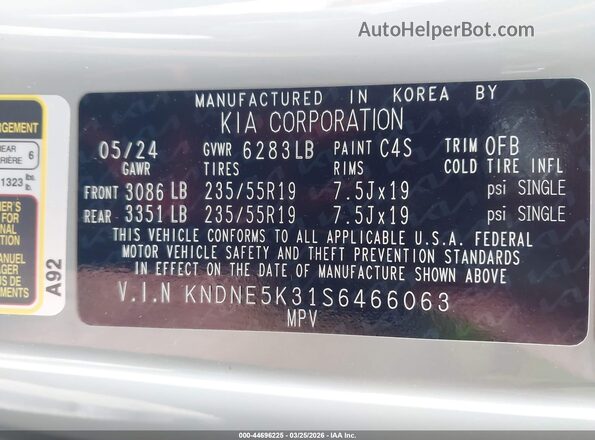 KNDNE5K31S6466063 2025 KIA CARNIVAL MPV Gray Widok komory silnika