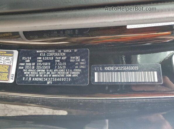 KNDNE5K32S6469019 2025 KIA CARNIVAL Black VIN կոդի պիտակի տեսք