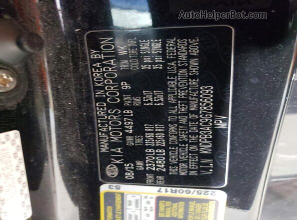 KNDPB3AC9G7856093 2016 KIA SPORTAGE Black Вид наклейки з VIN-кодом