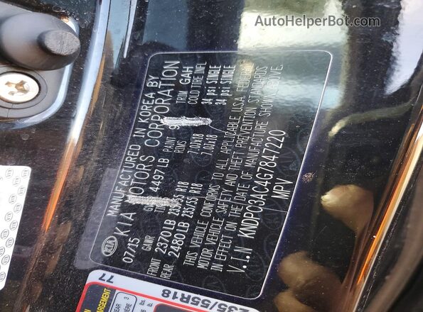 KNDPC3AC4G7847220 2016 KIA SPORTAGE Black VIN կոդի պիտակի տեսք