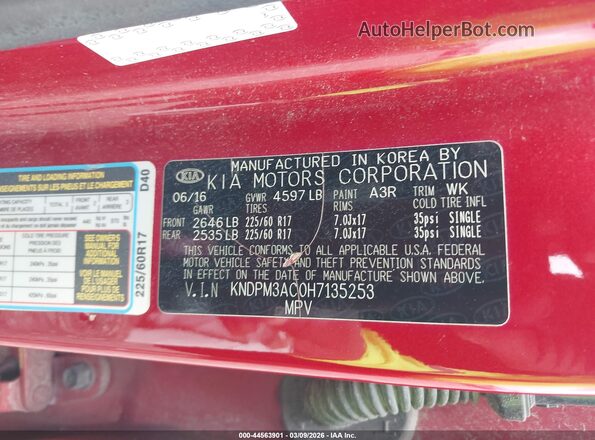 KNDPM3AC0H7135253 2017 KIA SPORTAGE Красный Вид подкапотного пространства