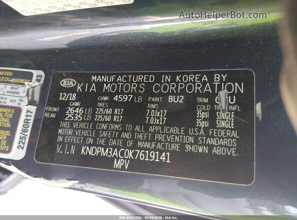KNDPM3AC0K7619141 2019 KIA SPORTAGE Pewter 