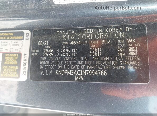 KNDPM3AC1N7994766 2022 KIA SPORTAGE Dark Blue Widok komory silnika