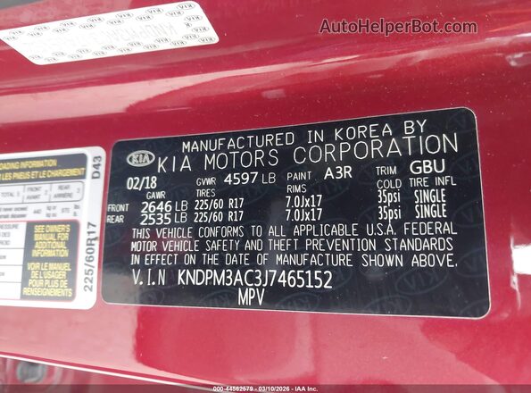 KNDPM3AC3J7465152 2018 KIA SPORTAGE Red 