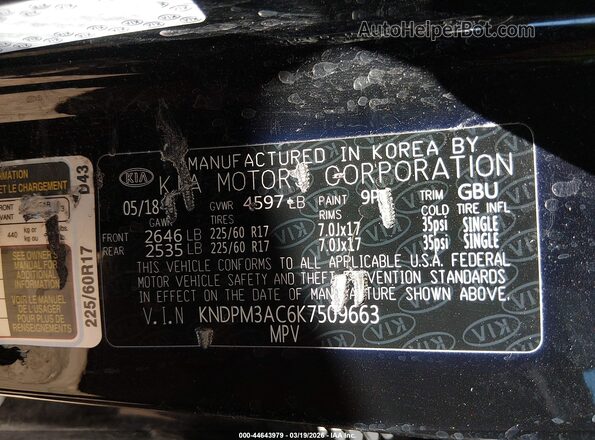 KNDPM3AC6K7509663 2019 KIA SPORTAGE Черный 