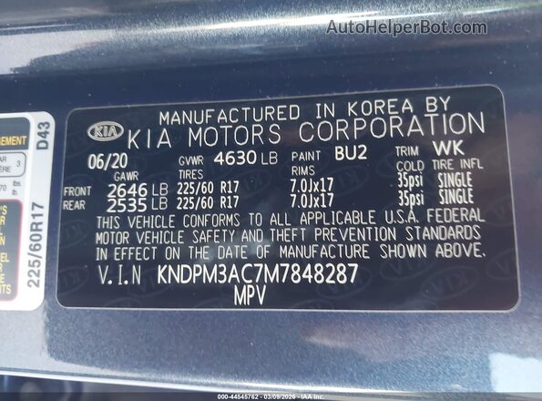 KNDPM3AC7M7848287 2021 KIA SPORTAGE Blue Widok komory silnika