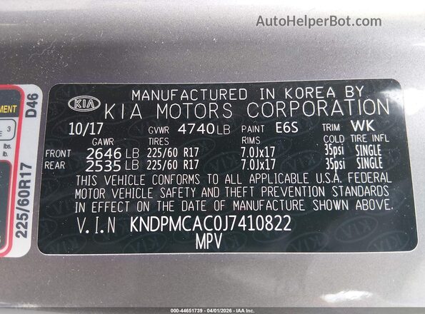 KNDPMCAC0J7410822 2018 KIA SPORTAGE Silver 