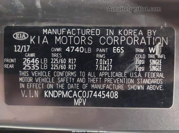 KNDPMCAC0J7445408 2018 KIA SPORTAGE Gray Вид підкапотного простору