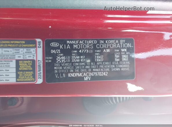 KNDPMCAC1N7970242 2022 KIA SPORTAGE Red ძრავის განყოფილების ხედი