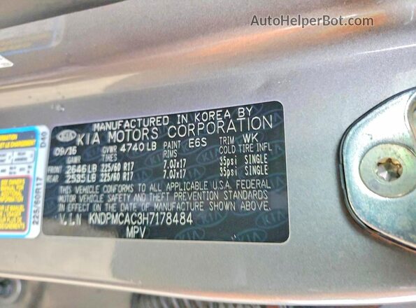 KNDPMCAC3H7178484 2017 KIA SPORTAGE Gray Vista interior de 360 grados