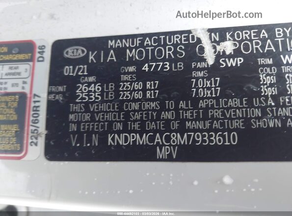 KNDPMCAC8M7933610 2021 KIA SPORTAGE Белый 