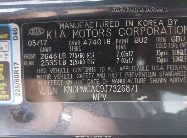 KNDPMCAC9J7326871 2018 KIA SPORTAGE Blue Вид підкапотного простору