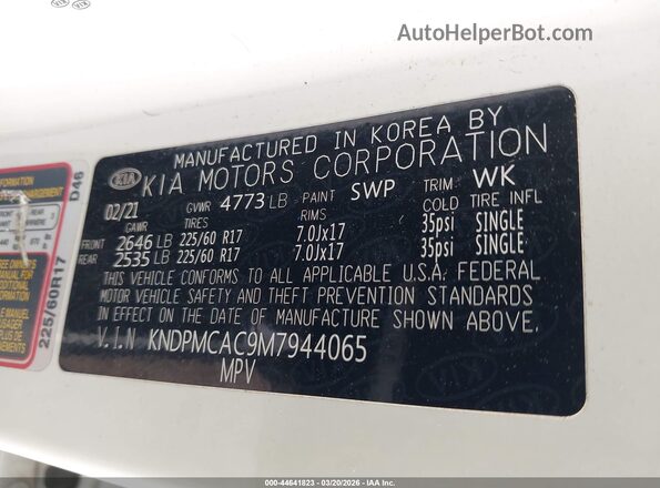 KNDPMCAC9M7944065 2021 KIA SPORTAGE White Engine compartment view