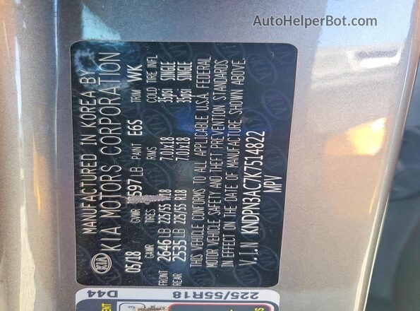 KNDPN3AC7K7514822 2019 KIA SPORTAGE Charcoal 