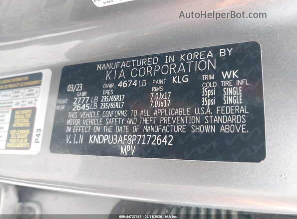KNDPU3AF8P7172642 2023 KIA SPORTAGE Gray Vista del compartimento del motor