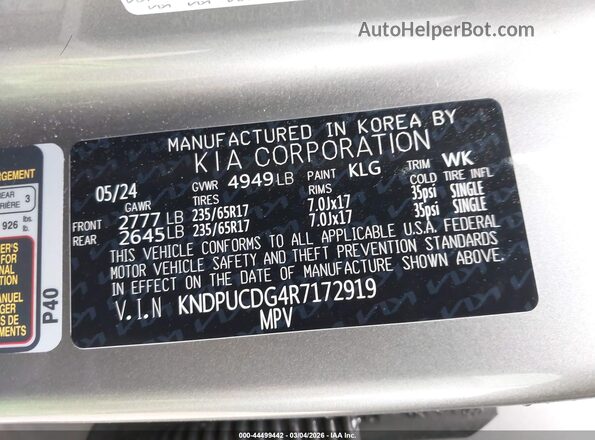 KNDPUCDG4R7172919 2024 KIA SPORTAGE HYBRID Silver Շարժիչի բաժամունքի տեսք