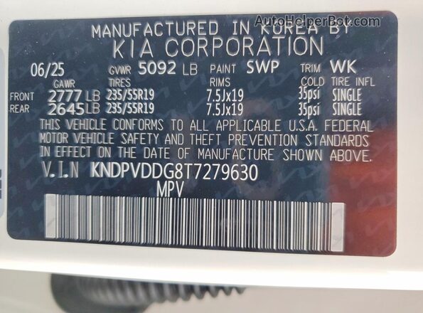 KNDPVDDG8T7279630 2026 KIA SPORTAGE White Widok naklejki z numerem VIN