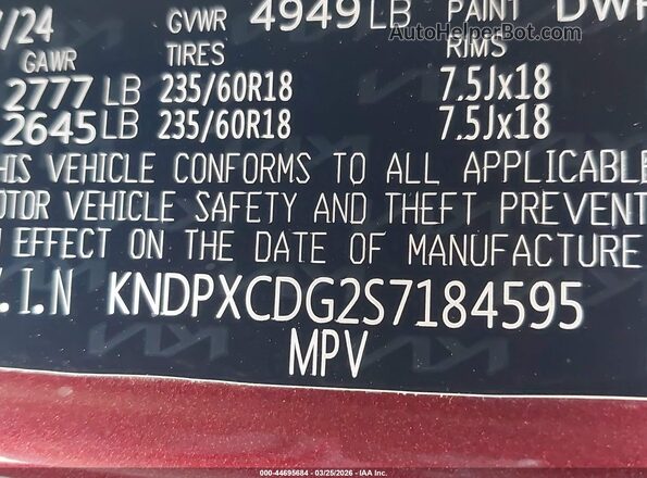 KNDPXCDG2S7184595 2025 KIA SPORTAGE HYBRID Maroon ძრავის განყოფილების ხედი