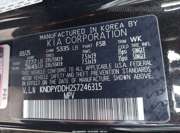 KNDPYDDH2S7246315 2025 KIA SPORTAGE PLUG-IN HYBRID Black Vista del compartimento del motor