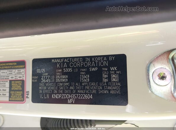 KNDPZDDH3S7222604 2025 KIA SPORTAGE PLUG-IN HYBRID White Vista del compartimento del motor