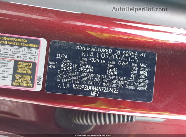 KNDPZDDH4S7212423 2025 KIA SPORTAGE PLUG-IN HYBRID Red Вид підкапотного простору
