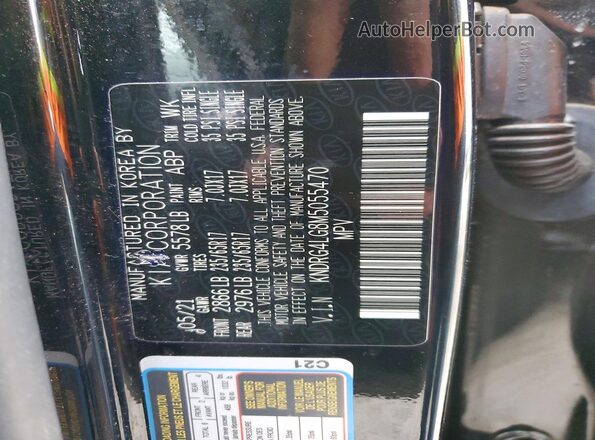 KNDRG4LG8M5055470 2021 KIA SORENTO Black VIN კოდის სტიკერის ხედი