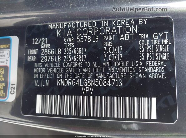 KNDRG4LG8N5084713 2022 KIA SORENTO HYBRID Gray 