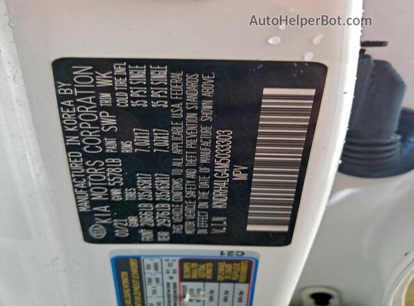 KNDRH4LG4M5033303 2021 KIA SORENTO White VIN კოდის სტიკერის ხედი