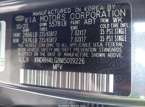 KNDRH4LG8M5019226 2021 KIA SORENTO HYBRID Gray Engine compartment view