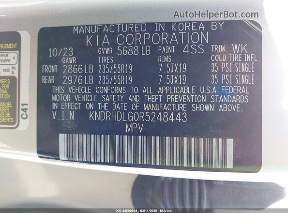 KNDRHDLG0R5248443 2024 KIA SORENTO HYBRID Silver Engine compartment view